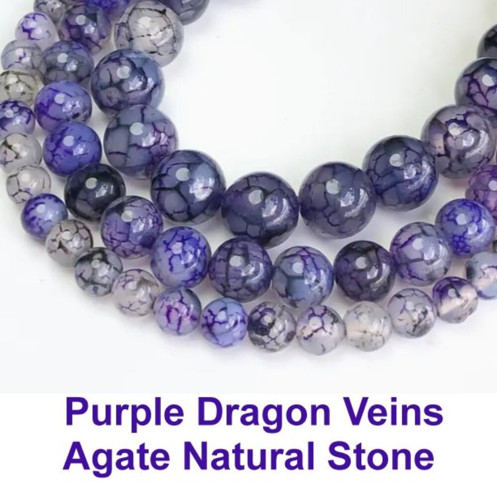 Purple Dragon Veins Agate Natural Stone 15" Strand